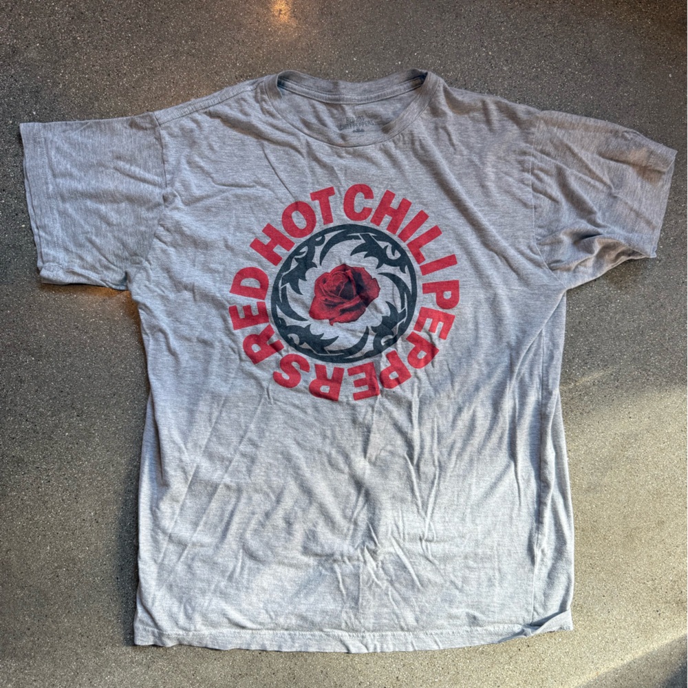 Gray and Red Short Sleeve Tee with Collegiate Style